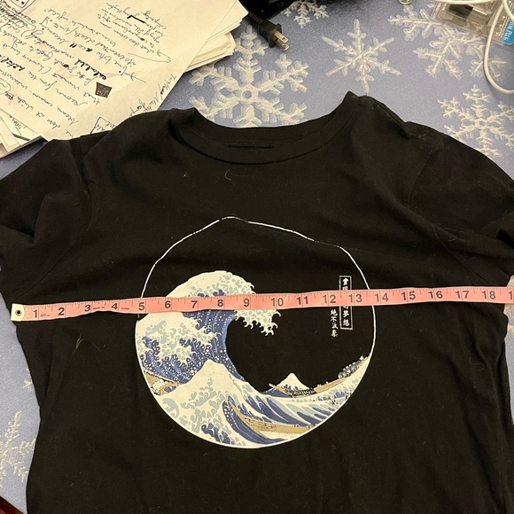 Topshop black t shirt wave print Japanese art size 6 casual fun cute - Picture 3 of 3